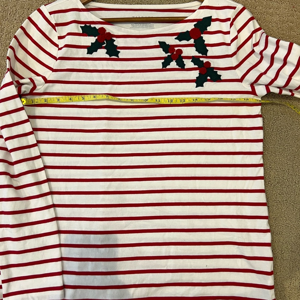 Talbots Womens Red and White Striped Long Sleeve Tee Holiday Cotton Like New!